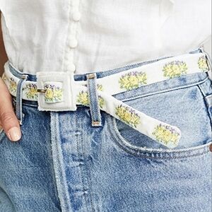 LoveShackFancy floral embroidered velvet belt Medium Large NWOT